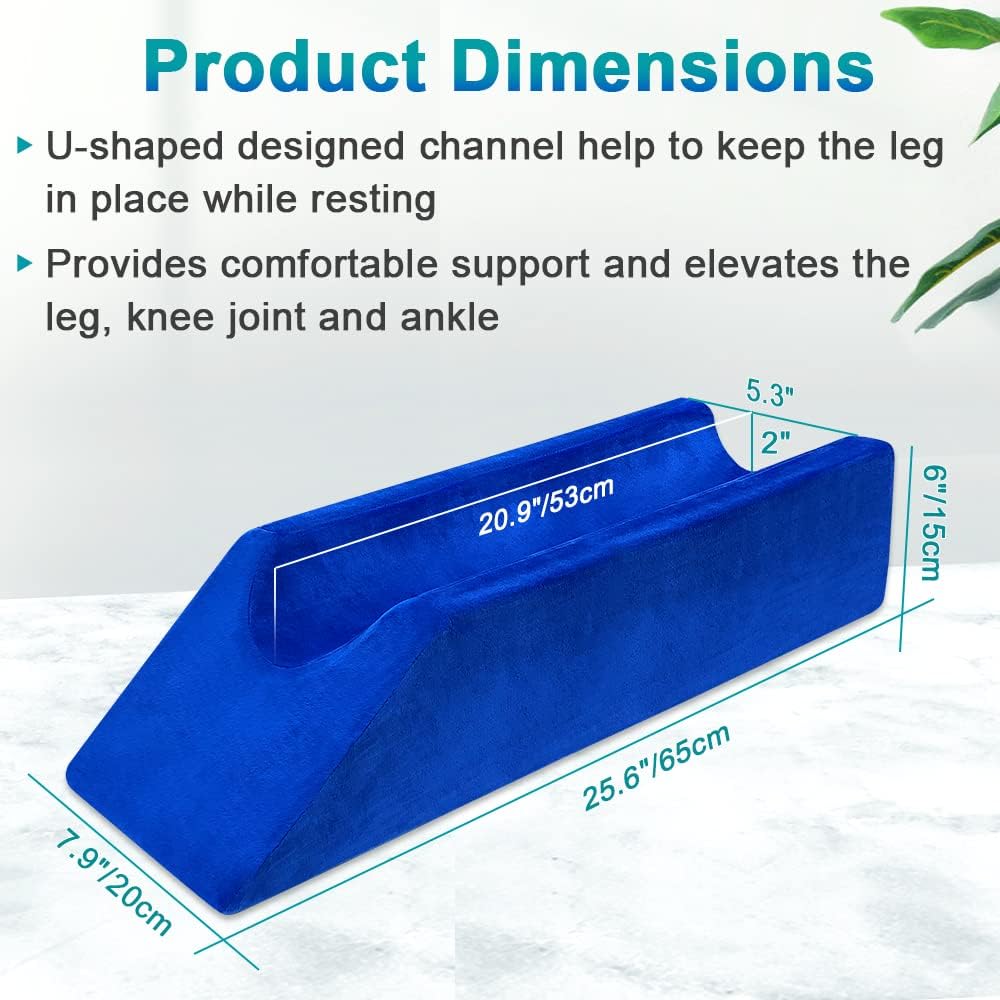 Leg Elevation Wedge Pillow Knee Leg Rest Pillow for Sleeping Post Surgery Knee Support Foam Bed Wedges Legs Bolster Foot Elevation After Surgery Pillow Positioning Wedge Cushion (Blue, 65cm Long)