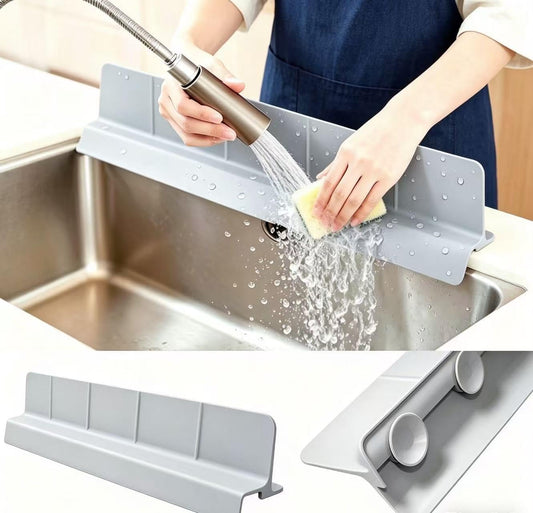 Silicone Splash Guard for Kitchen Sink, Self Draining Water Mat | Tall 3.5" Splash Wall , 22.8" Trimmable Design , 7 Strong Suction Cups , Dishwasher Safe , Flexible Water Barrier
