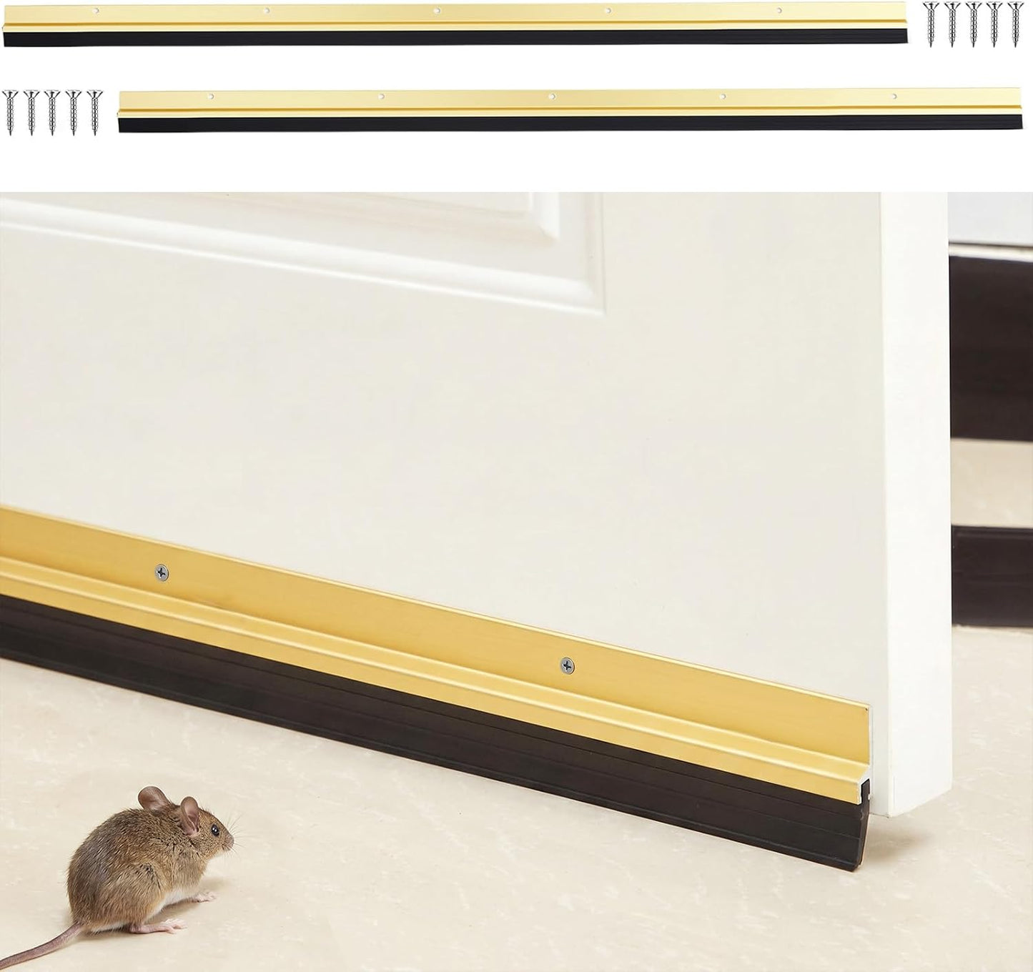 Gisafai 2 Pcs 36 Inches Door Mouse Stopper, Metal Sweep, Silver | Aluminum Strip Blocks Rodents Under Door, Reduces Noise and Drafts, Weather Seal for Energy Saving, Includes Screws