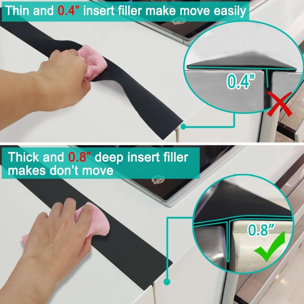 Stove Counter Gap Cover - 25 Inch Silicone Stove Gap Filler 2 Pack White | Kitchen silicone oven gap filler, countertop strips gap guard, easy to clean; white counter gap cover,crack guard for counter