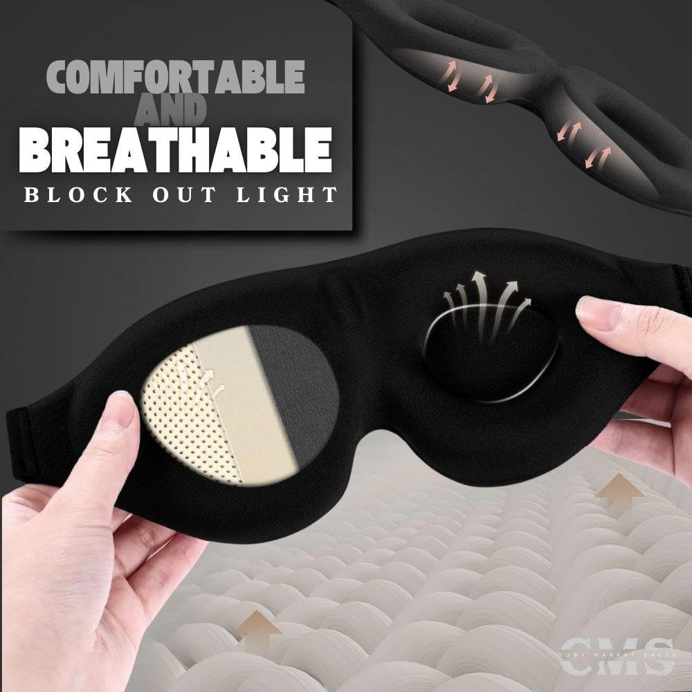 3D Contoured Sleep Mask with Earplugs Set - 100% Blackout Memory Foam Eye Mask for Sleeping - Soft Comfortable Night Blindfold for Side Sleepers, Men & Women, Travel & Shift Work (Black)