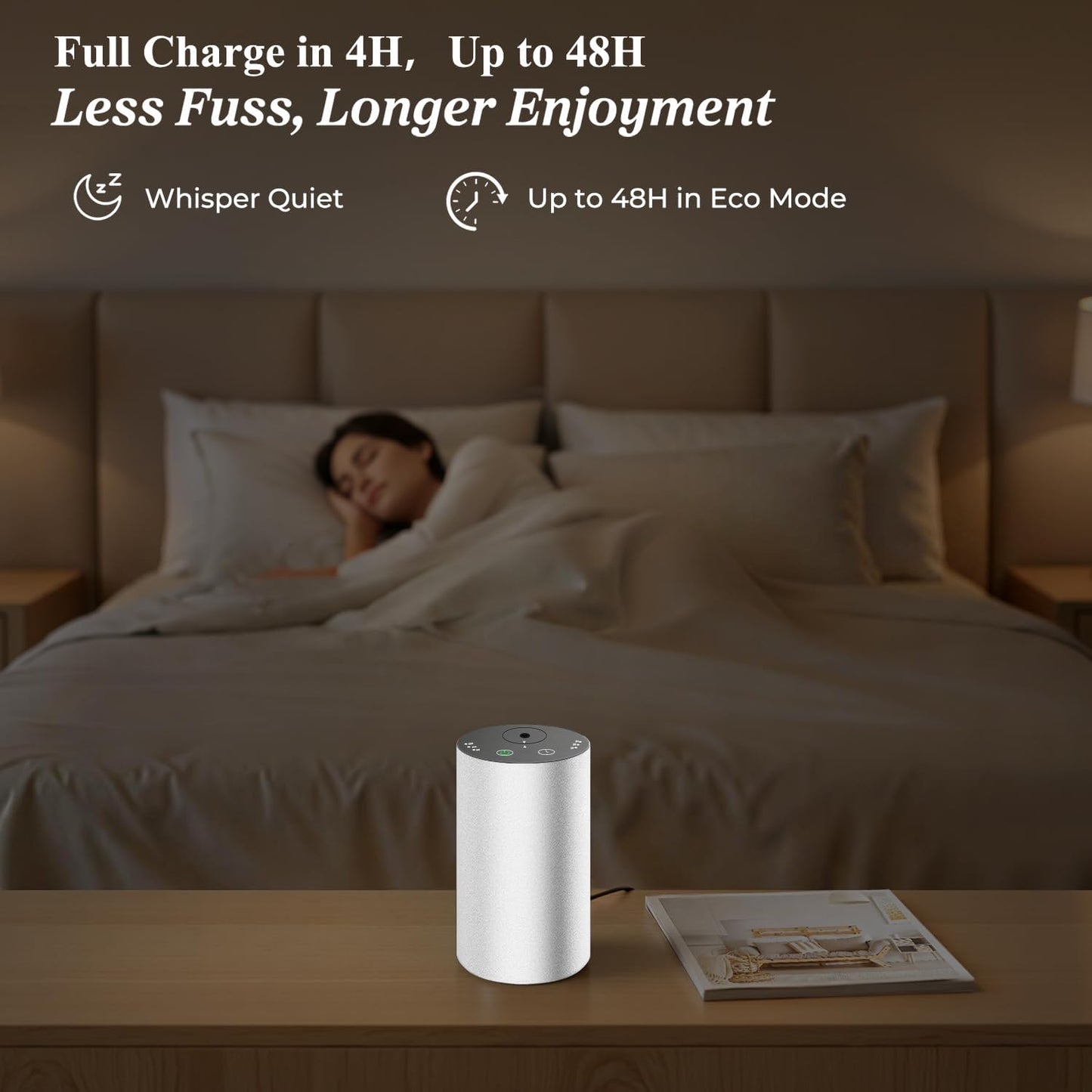 URPOWER Waterless Essential Oil Diffuser Cordless Mini Scent Diffuser 20mL | Includes 2 x 20mL Hotel-Inspired Essential Oils, Rechargeable Aluminum Waterless Diffuser for Car, Home & Office, Black