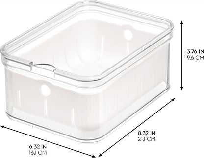 iDesign Small Fridge Berry Bin with Removable Colander Basket and Lid - Set of 2 - Clear/White