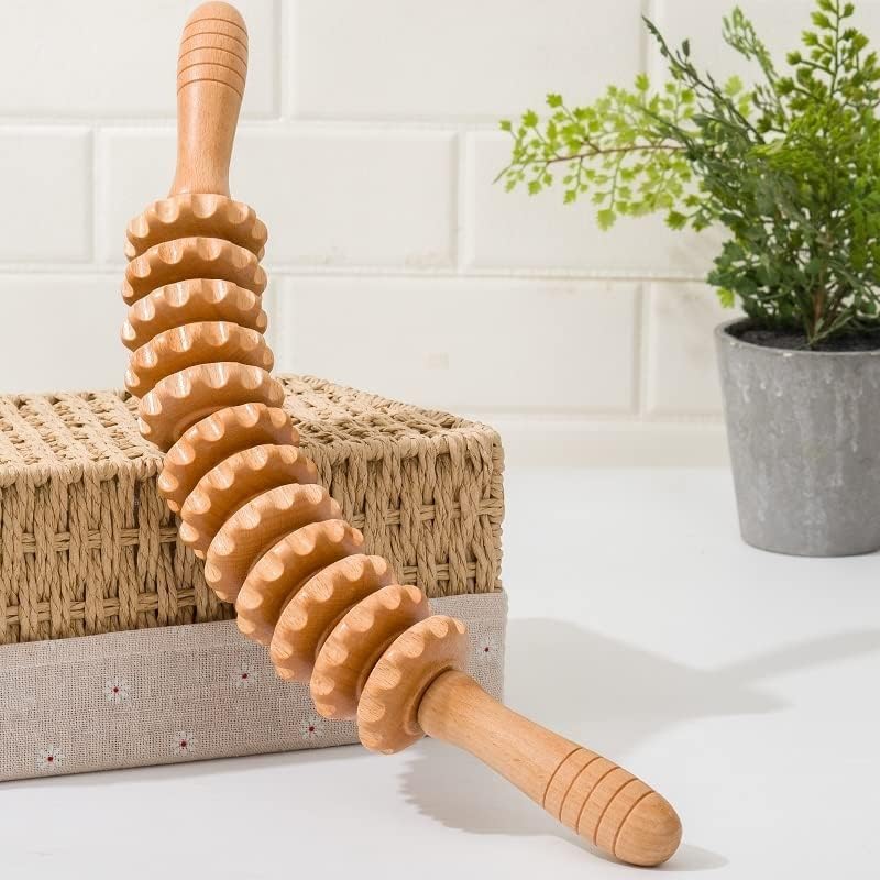 Curved Wood Therapy Massage Roller Tools - Manual Massage Roller Stick for Body Sculpting, Lymphatic Drainage, Cellulite & Stomach Rolling