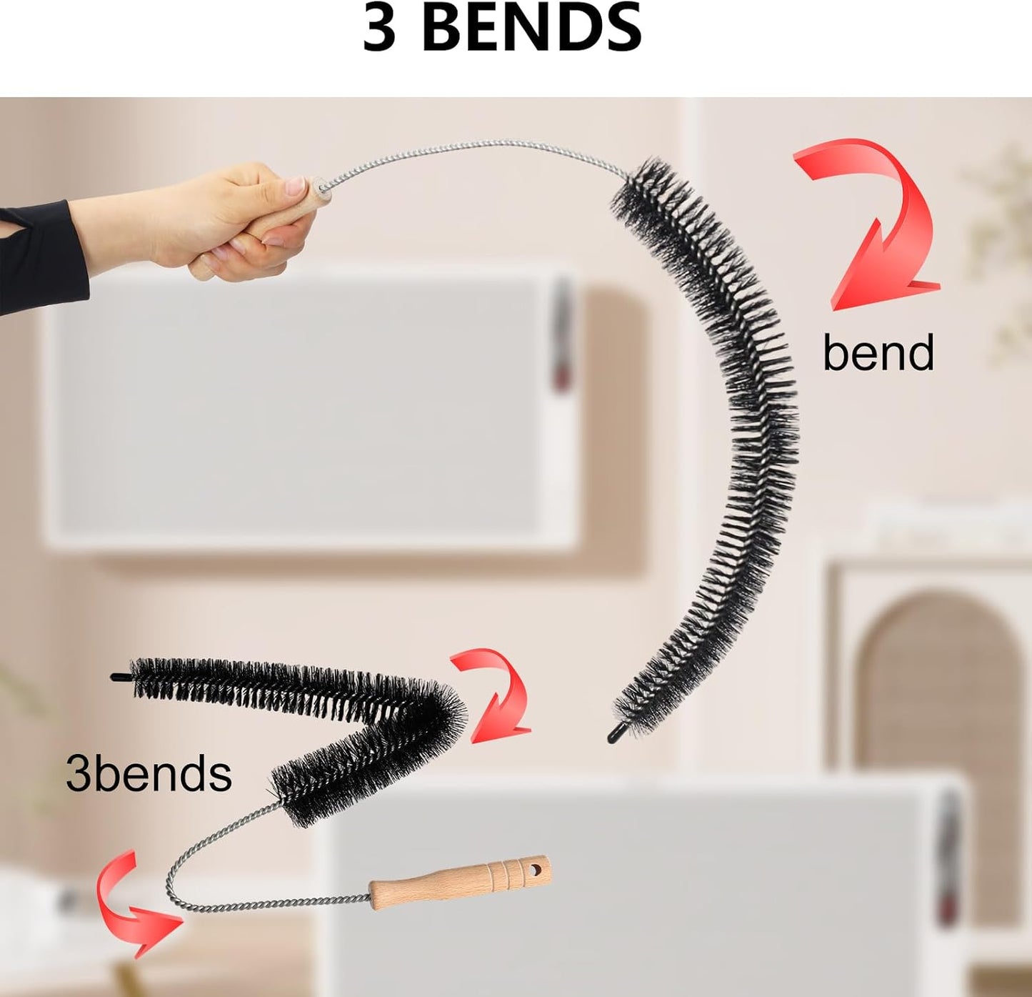 Dryer Vent Cleaning Brush - Lint Removal Cleaner Tool, LongFlexible with Wood Handle (28.7Inches)