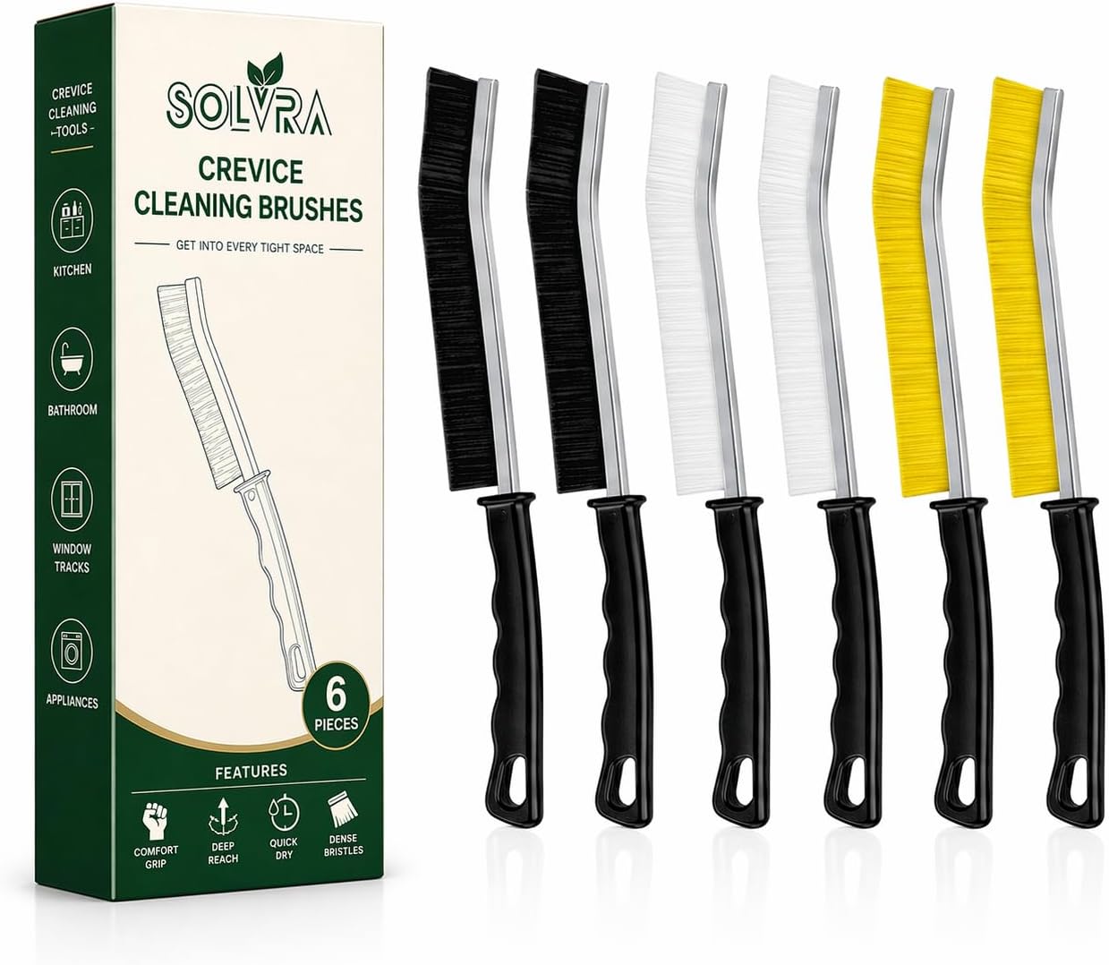 Crevice Cleaning Brush Set – 3Pcs Hard Bristle Cleaning Tools for Grout, Tile Floors, Gaps & Narrow Spaces – Small Grout Scrub Brush for Cleaning Bathroom, Shower, Window Tracks, Kitchen | Grout Scrub Brush for Tile Floors, Bathroom, Shower, Window