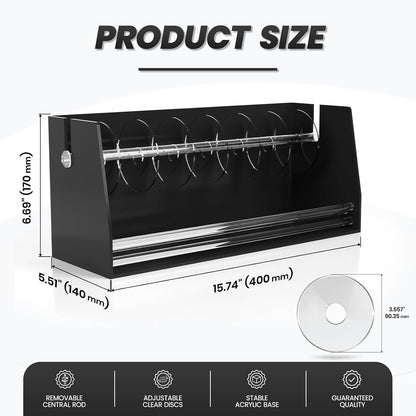 Sticker Dispenser Adjustable Label Roll Holder 2 Divider Disks | Holds 3 Rolls, Easy Assembly, Durable Acrylic, Fits Multiple Roll Sizes, Smooth Dispensing, Home, Office, Retail, Business