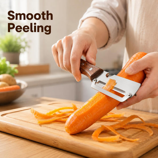 2PCS Vegetable Peeler, Stainless Steel Potato Peeler with Wooden Handle and Bottle Opener, Manual Fruit & Vegetable Peeler for Carrots, Apples, Cucumbers and Kitchen Meal Prep