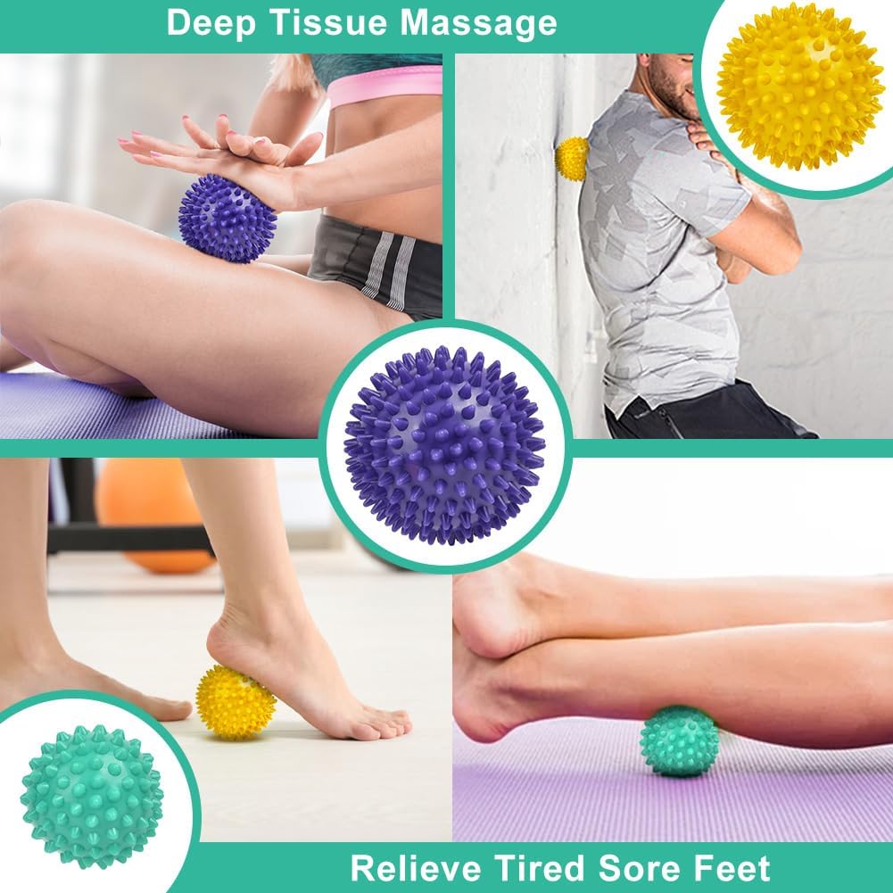 URAQT Spiky Massage Ball Set, 2 Pack Physical Therapy Massage Balls, Hard Lacrosse Ball & Spiky Massage Ball for Myofascial Release and Trigger Point Deep Tissue Massage (Purple)