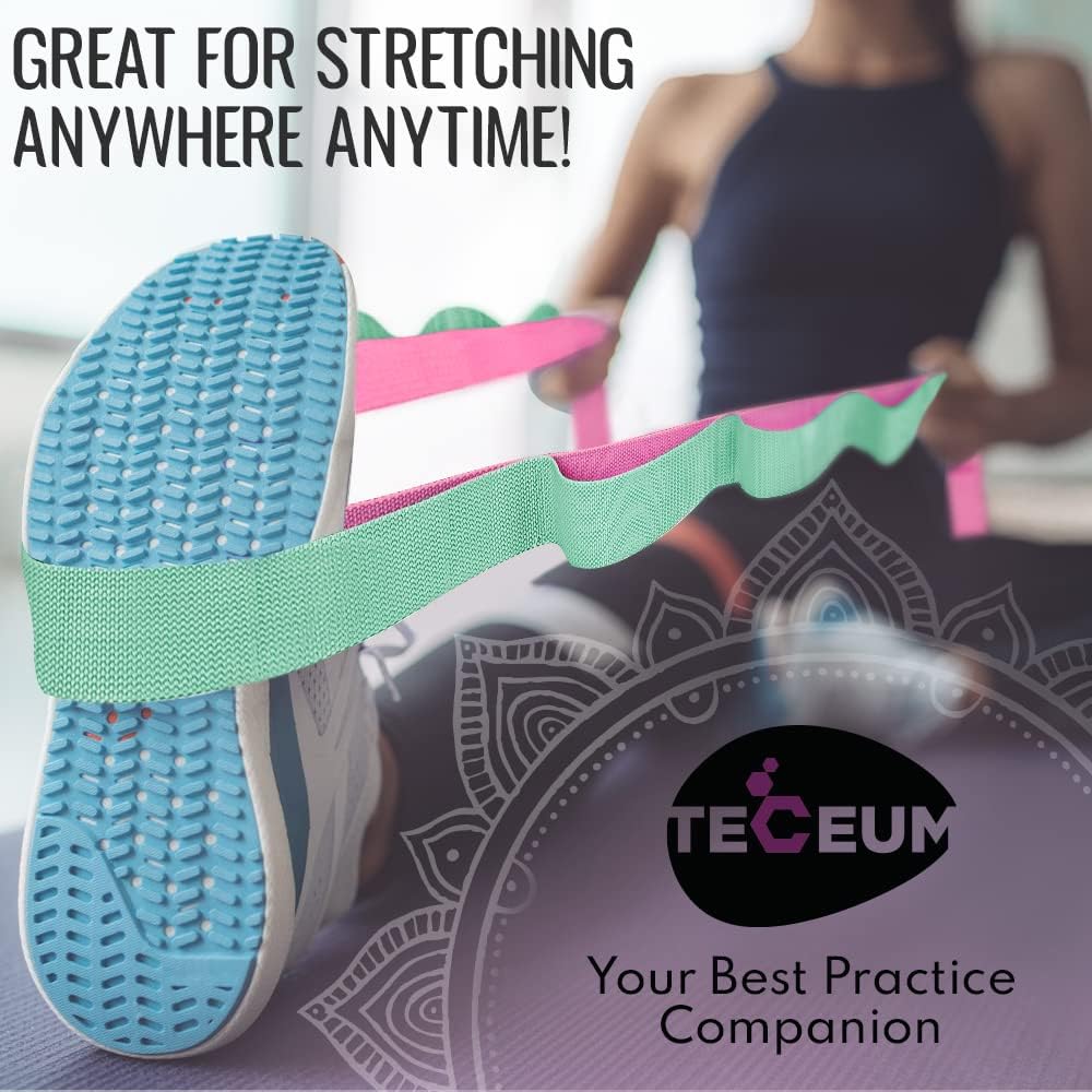 Stretching Strap with 10 Loops for Physical Therapy & Rehab | Non-Elastic Yoga Stretch Band for Hamstring, Leg, Hip & Knee Rehab, Pilates, Flexibility & Mobility Exercises for Men & Women