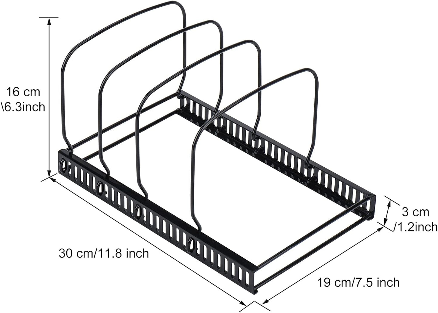 Toplife Pot Lids Organizer Rack for Cabinet and Countertop, 7+ Pan Lids and Bakeware Organizer Rack Holder with 7 Adjustable Compartments - Black