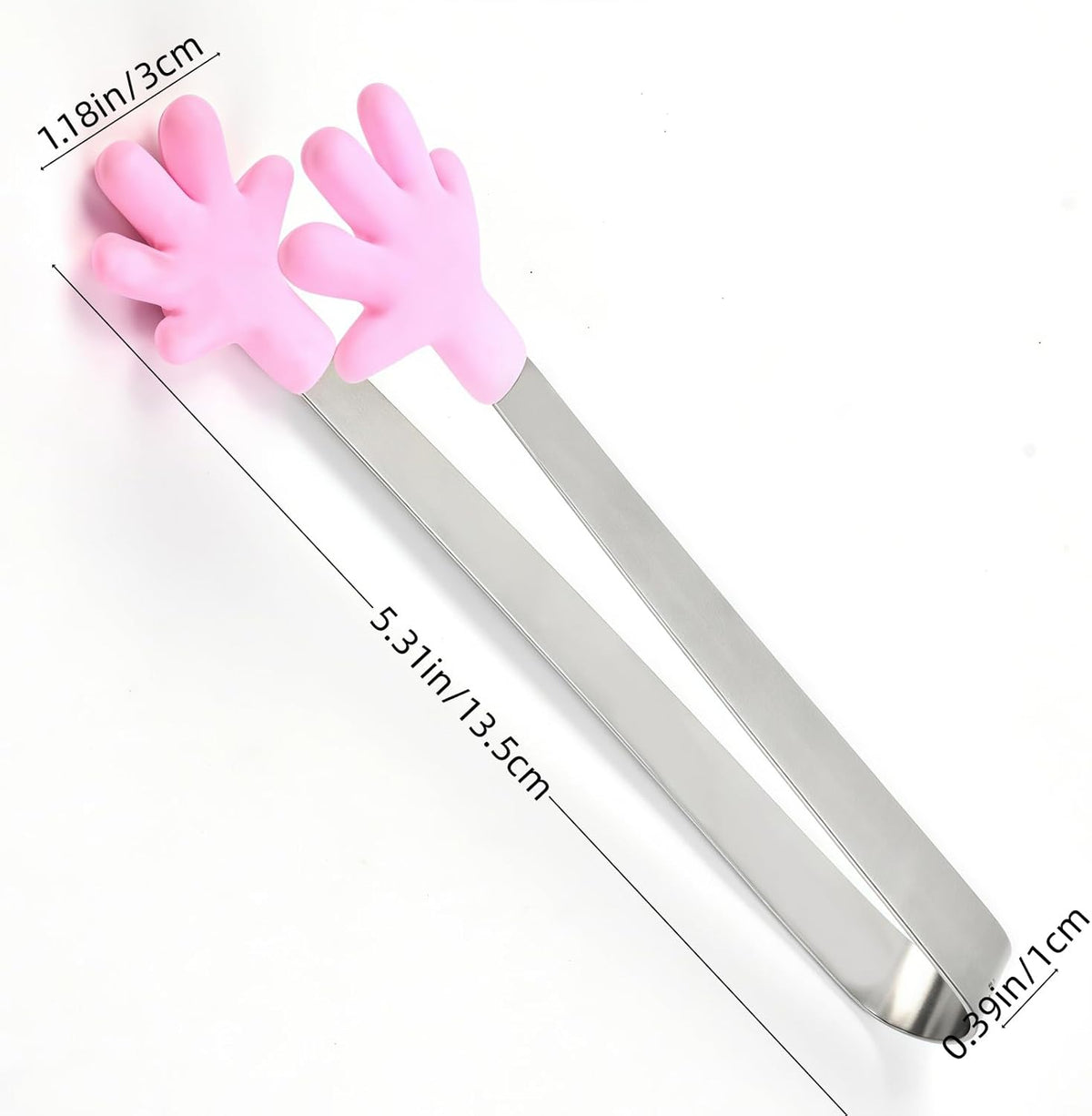 8PCS Mini Food Tongs, Small Stainless Steel Tongs with Silicone Tips, for Ice Cube, fruits, Sugar, Barbecue, 5.3 inch，8 Colors (Heart shape)