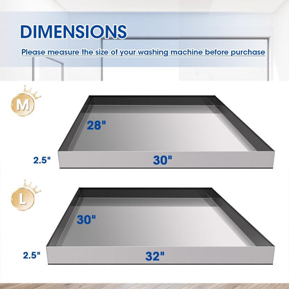 30" x 32" x 2.5" Washing Machine Pan, Leak Protection for Laundry Room | Heavy Duty 304 Stainless Steel, Washing Machine Tray with Anti-Slip Bottom Pad, Raised Edge Drain Pan, No Hole