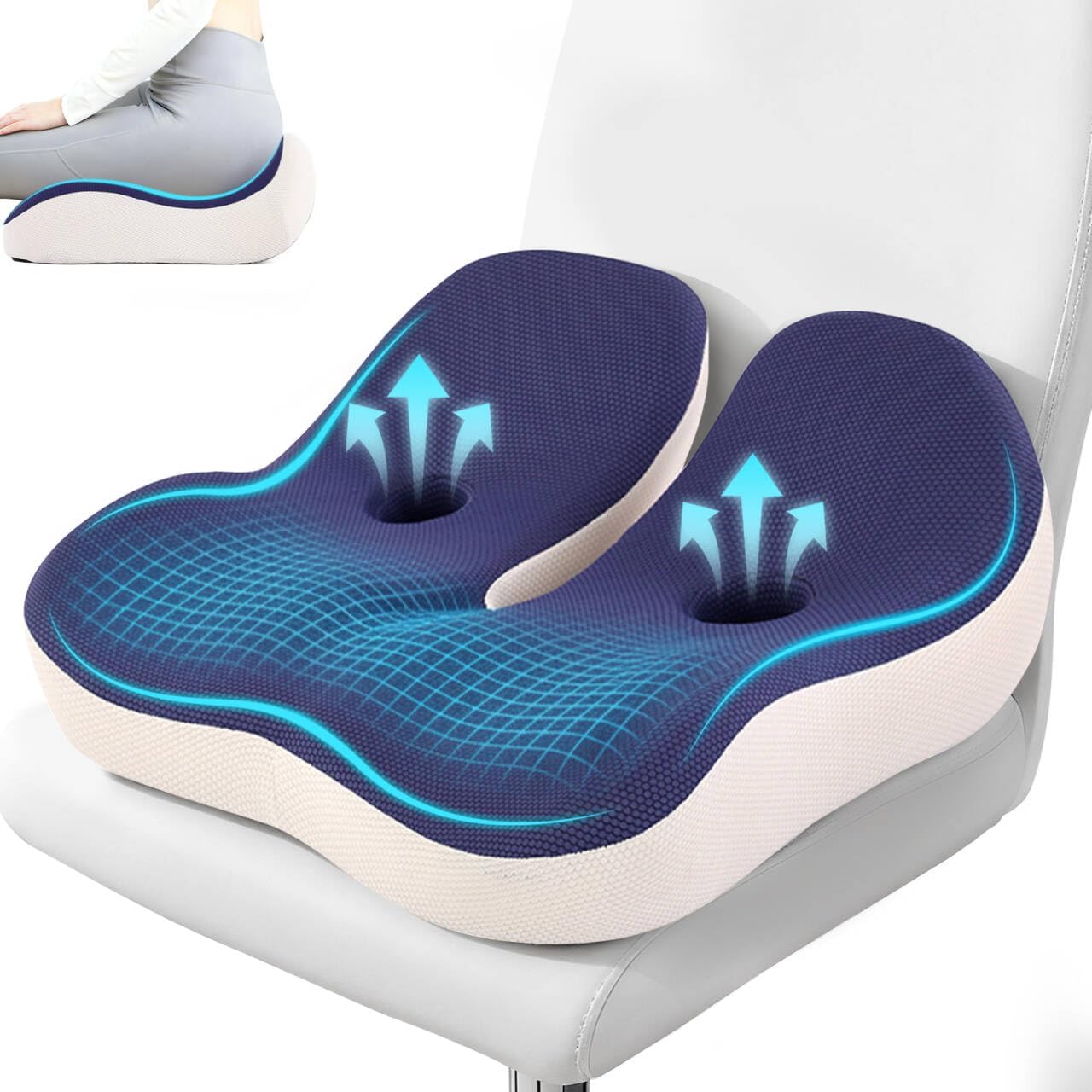 Seat Cushion, Memory Foam for Sit Bone and Back Pain Relief | Dual-Hole Ventilation, Coccyx,Sciatica and Tailbone Hip Relief ,Posture Support ,Office Chair and Car Seat,Home Use