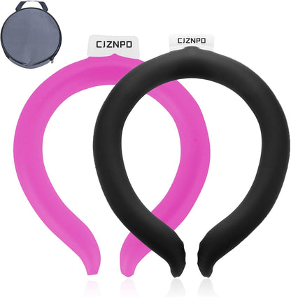 2PCS PCM Neck Cooling Tube with Insulated Bag, Reusable Ice Ring Neck Cooler Wrap, Wearable Neck & Shoulder Cooling Ring for Hot Weather Outdoor Work, TPU Freezable Collar (Blue+Black)