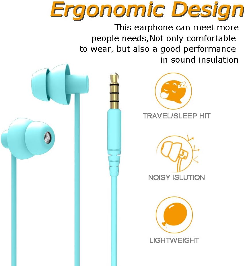 MAXROCK Sleep Earbuds,Ultra Soft Lightweight Sleep Earphones Headphones with Volume Control and Mic for Insomnia, Side Sleeper, Snoring, Air Travel, Meditation & Relaxation (Acid Blue)
