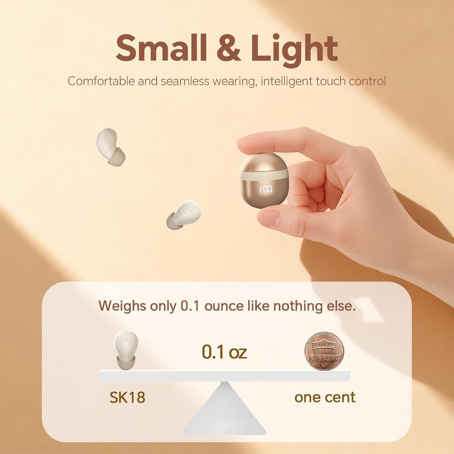 Small Mini Invisible Earbuds Small Mini Headphones Wireless Bluetooth | Low Profile Micro Smallest Tiny Discreet Hidden Earbuds for Work, Invisible Sleep Earphone Ear Buds for Small Ear Canals