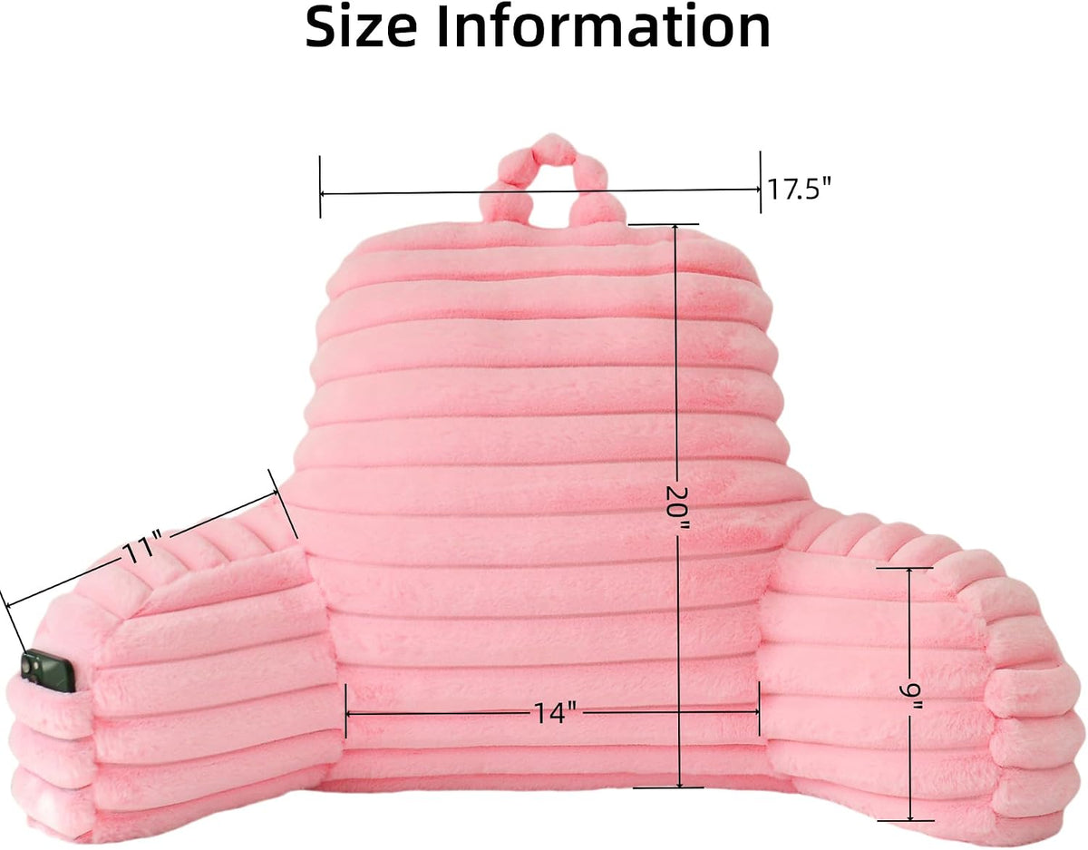 Large Reading Pillow for Adults, Back Support Pillow for Sitting Up in Bed with Arms, Couch for Lounging Bedrest, Pink
