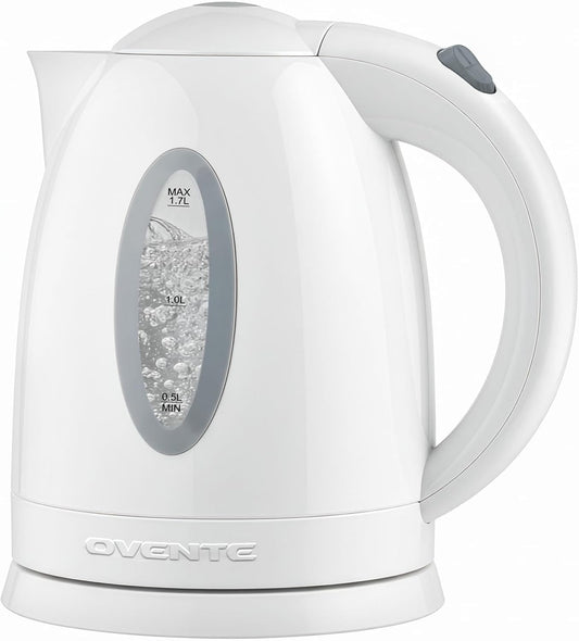 OVENTE 1.7L Electric Tea Kettle, 1100W BPA-Free Water Boiler, White KP72W