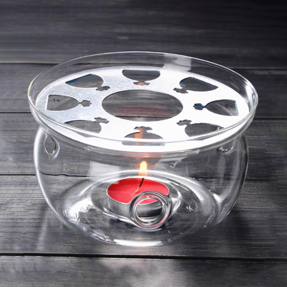 TIDTALEO Glass Teapot Warmer Base for Home Use, Borosilicate Heat-Resistant Tea Heater Accessory with Candle Holder, Desktop Tea Ceremony Heating Stand