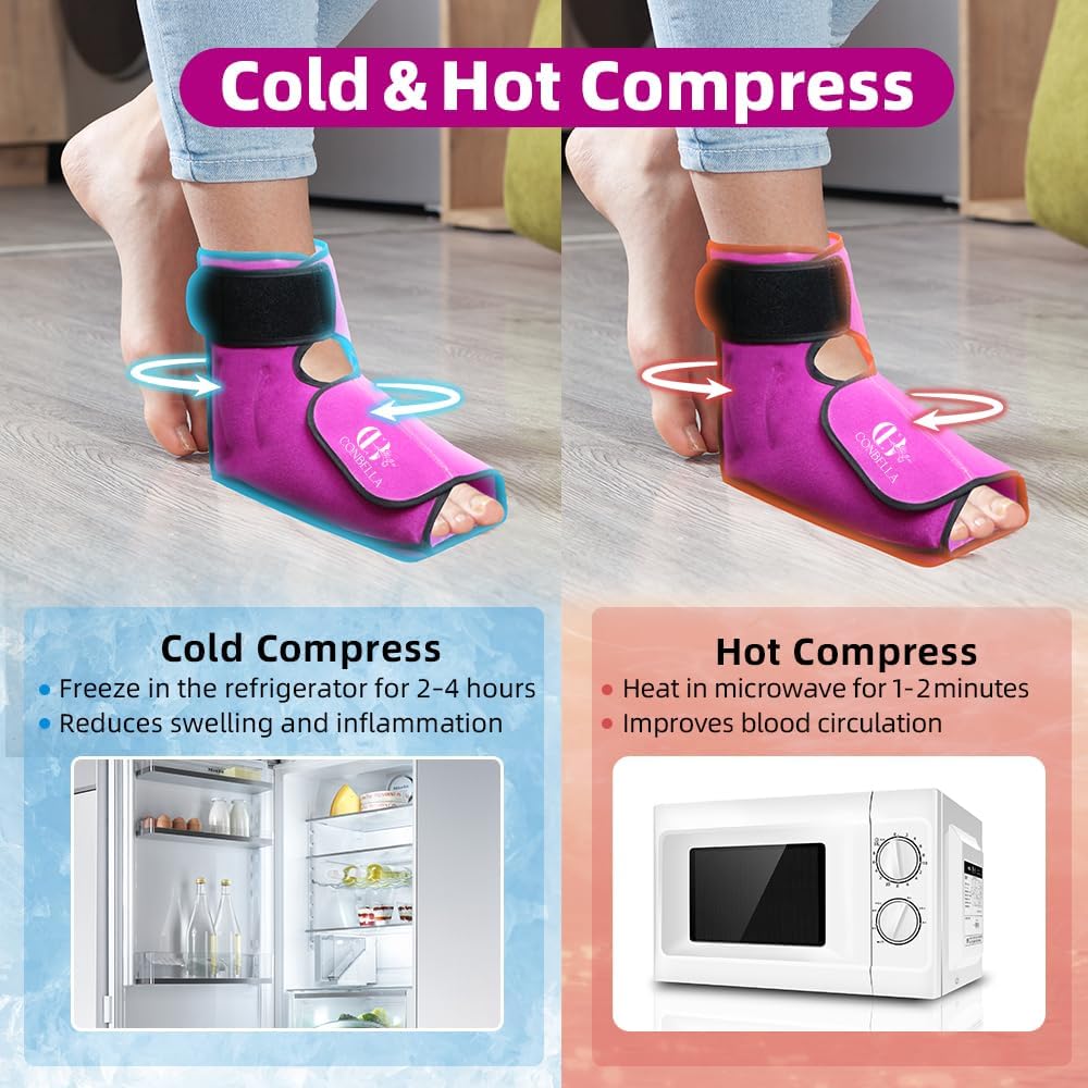 Ankle Ice Pack Wrap, Hot Cold Compress for Pain Relief, Purple | Reusable Cold Compress Sleeve for Sprains, Hot Cold Therapy - for Instant Recovery with Strap & Gel Packs