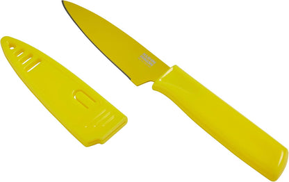 Kuhn Rikon Colori® Paring Knife – 4 Inch Japanese Stainless Steel, Nonstick Blade, Ergonomic Handle & Sheath, Yellow