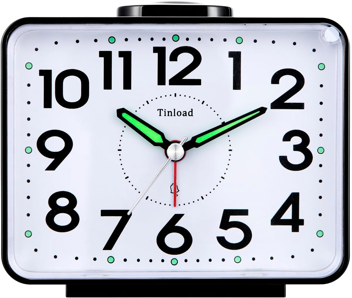 Tinload 4.2" Loud Bell Alarm Clock for Heavy Sleepers Adults, Silent No Ticking, Snooze, Lighted on Demand, Battery Operated Alarm Clocks for Bedrooms (Black)