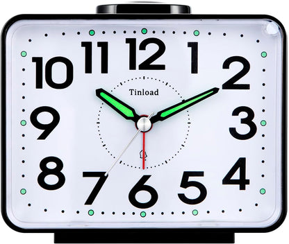 Tinload 4.2" Loud Bell Alarm Clock for Heavy Sleepers Adults, Silent No Ticking, Snooze, Lighted on Demand, Battery Operated Alarm Clocks for Bedrooms (Black)
