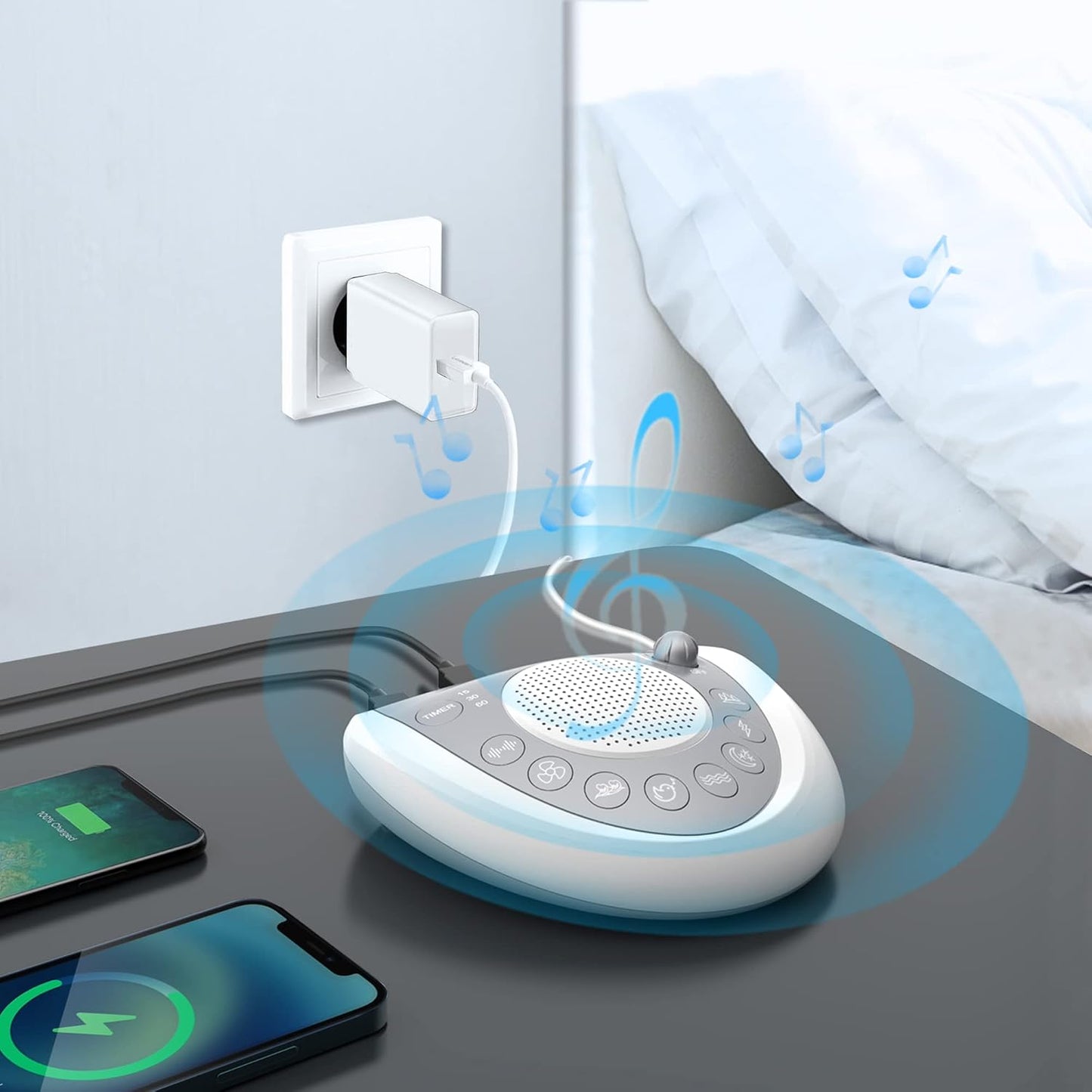 Mesqool Portable White Noise Machine with 24 Soothing Sounds for Sleep | Timer and memory function, headphone jack, USB charging, and AC or battery power for babies, kids, adults and travel