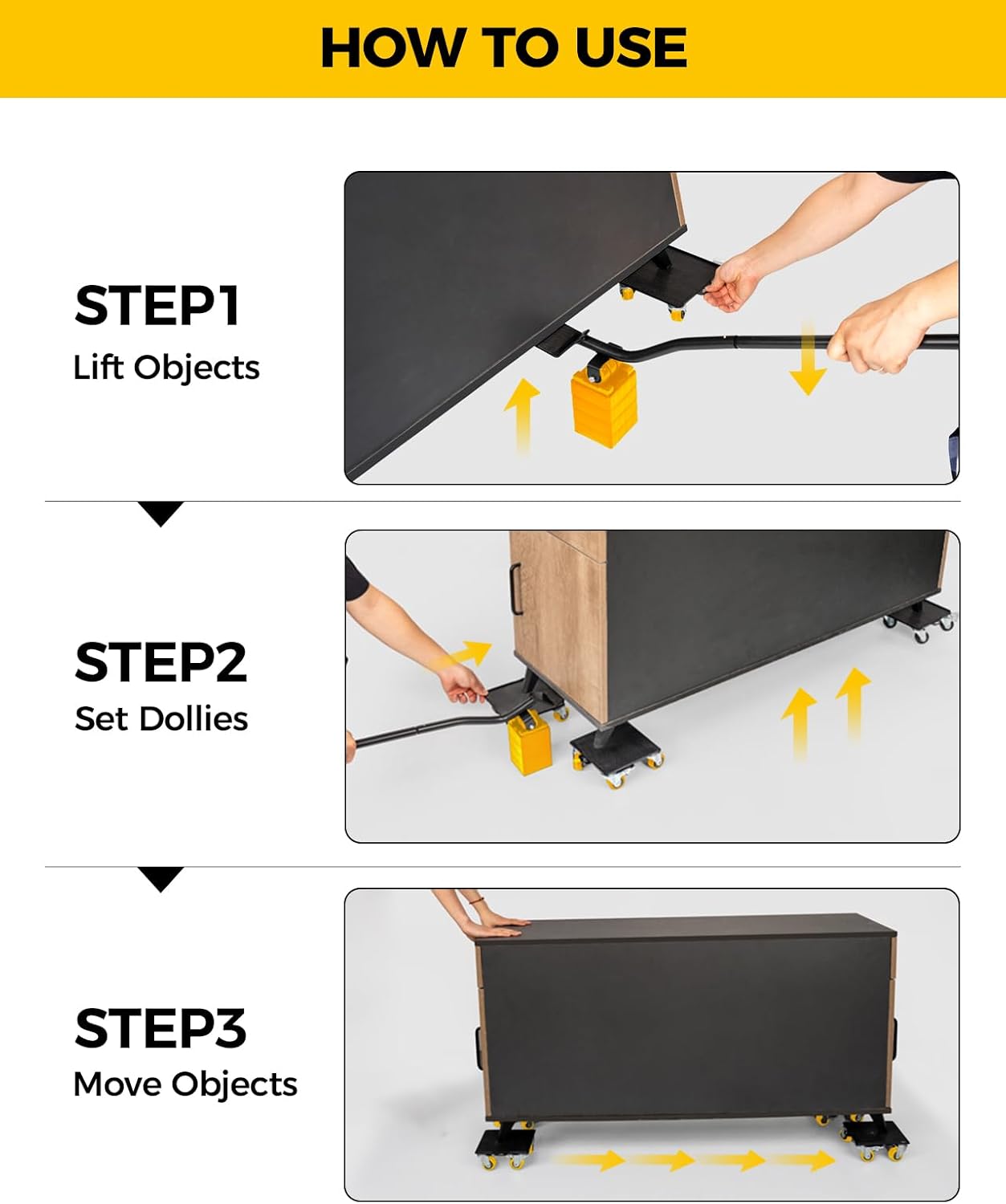 KYX Furniture Dolly, Furniture Movers with 4 Wheels,Carbon Steel Panel Heavy Duty Dolly, Furniture Lifter with 360° Rotatable Silent Floor-Friendly Universal Wheels, Max Load 2000LBS (5.4x5.4 in)