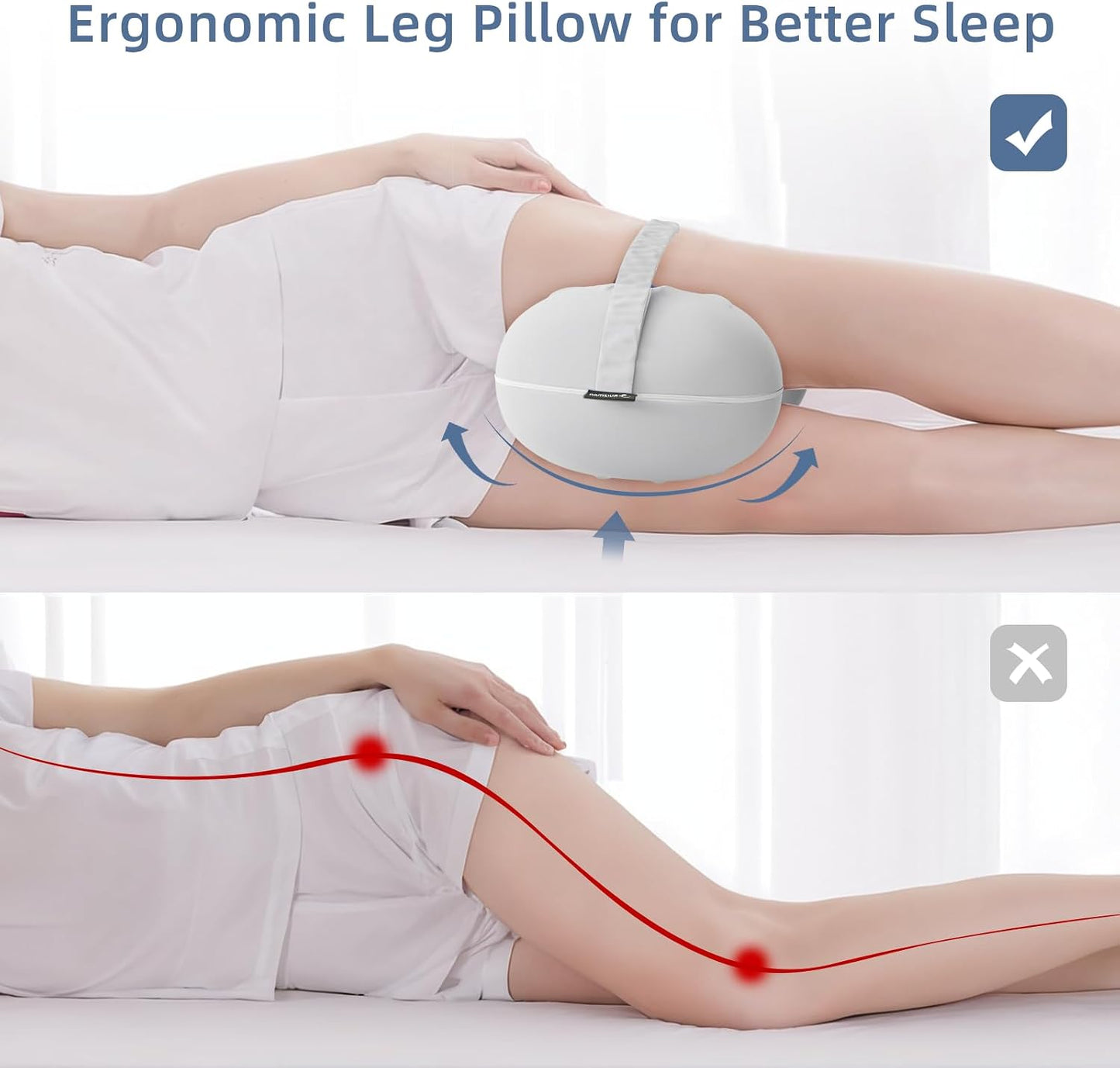 Knee Pillow for Side Sleepers - Cooling Pillow Between Legs for Side Sleeping - Memory Foam Knee Pillow with Strap for Hip Pain & Spine Alignment (Blue)