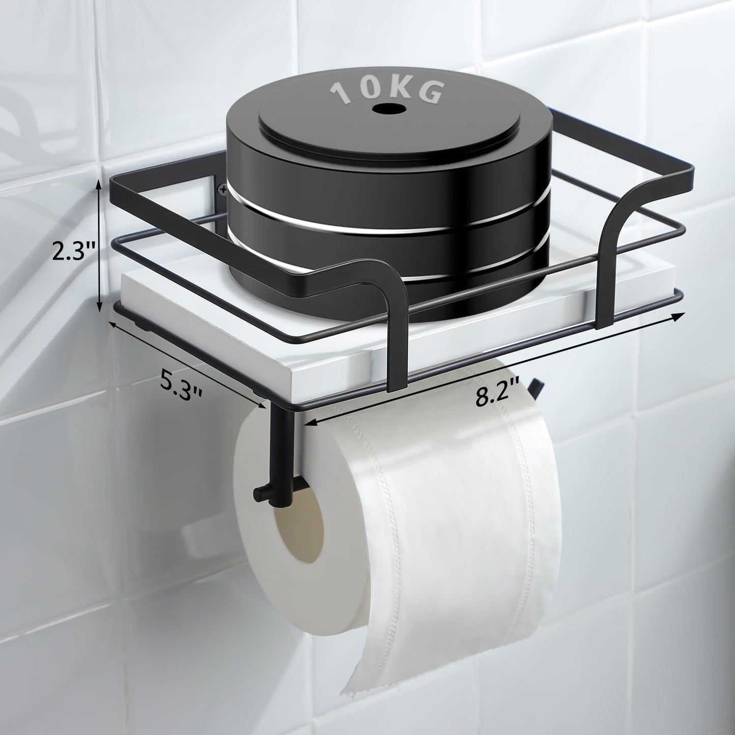 Rustic Farmhouse Toilet Paper Holder with Shelf - Farmhouse Bathroom Rustic Country Decor - Rustic Bathroom Accessories with Warm Brown Wood Shelf for Wipes&Cell Phone&Reading, Black Metal