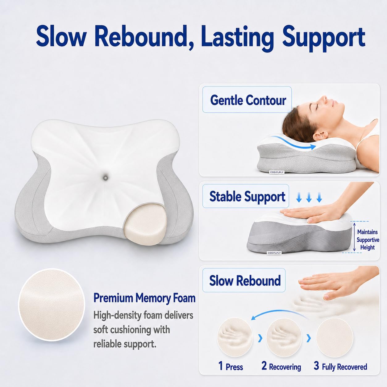 Pain Relief Cervical Neck Pillow for Sleeping, Ergonomic Pillow Cozy Sleeping, Odorless Memory Foam Pillow for Side Back Stomach Sleepers