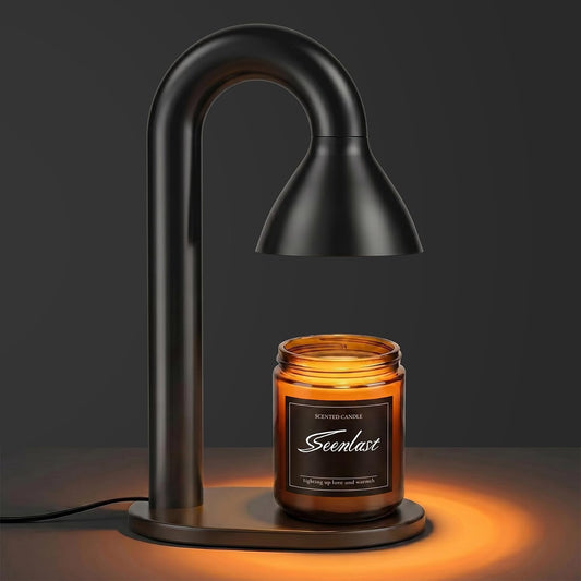 seenlast Black Candle Warmer Lamp with Timer – Industrial Minimalist | Electric Wax Warmer with Dimmer, Solid Metal, Birthday Gift, Black Lamp for Homewarming, Bedroom, Living Room, Bathroom
