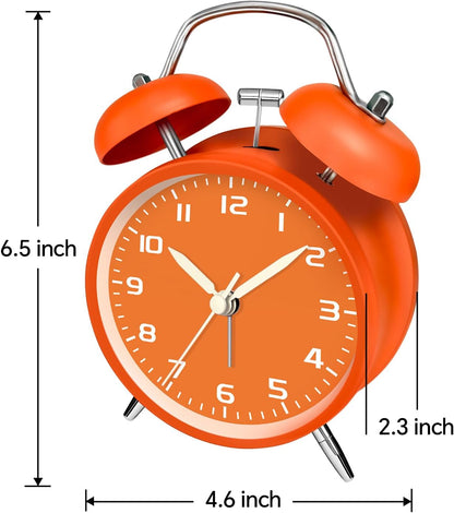 4.5" Metal Loud Alarm Clock for Heavy Sleepers Adults, Analog Battery Operated Alarm Clock with Bells Glow in Dark Numbers, Silent Old School Bedside Desk Clock for Bedroom Office Kids, Black