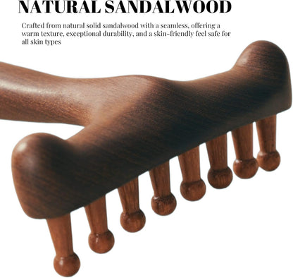 Wooden Back Gua Sha Sandalwood Meridian Massage Rake | Lymphatic Drainage, Neck Scalp Full Body Muscle Pain Relief, Long Handle Scraping Tool