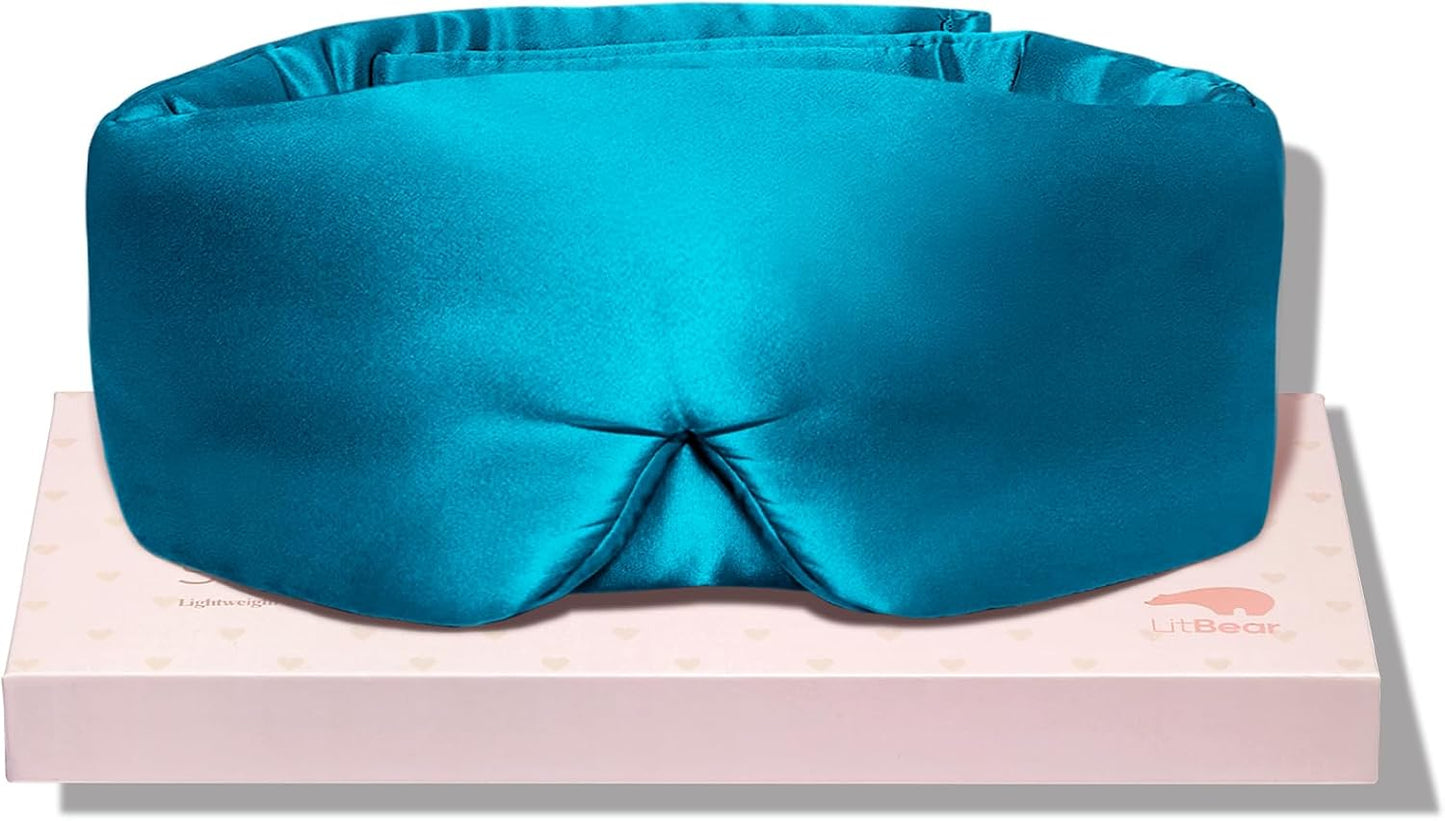 LitBear Silk Sleep Mask for Side Sleeper, Eye Mask Sleeping for Women Men | 100% 22 Momme Pure Mulberry Silk, Face-Hugging Padded Eye Cover for Sleeping with Adjustable Band, Pink