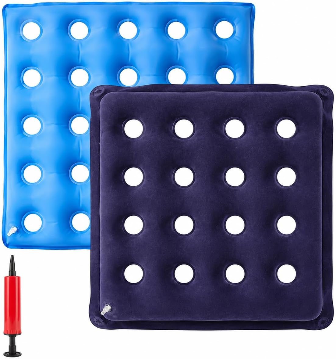 2-Pack Inflatable Waffle Cushion for Pressure Relief, Wheelchair Cushion for Pressure Redistribution, Portable Air Seat Cushions for Office Chair Car Seat, Breathable Seat Pad, Includes 1 Air Pumps