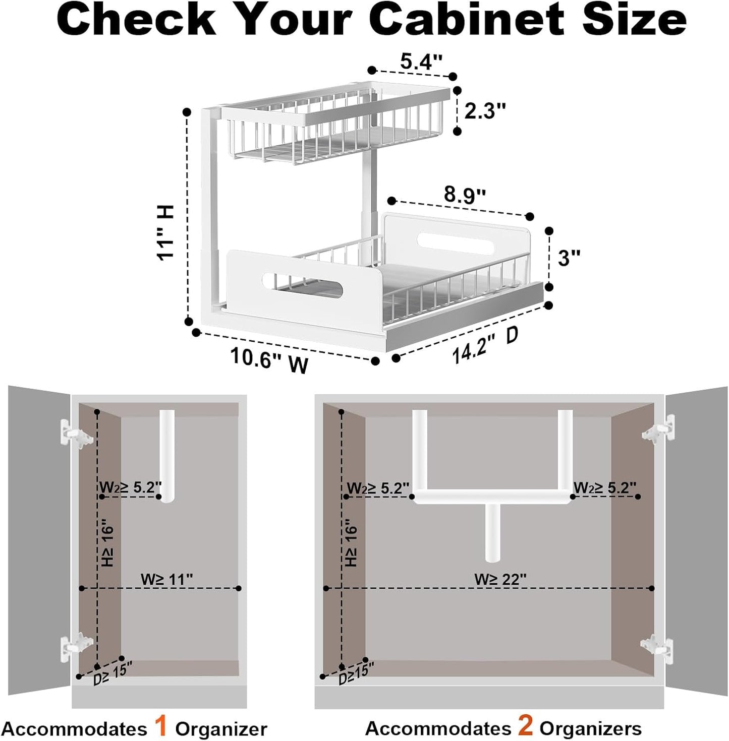 Under Sink Organizer, L-Shaped 2 Tier Pull Out Cabinet Organizer | Slide Out Sink Shelf Cabinet Storage Shelves, Under Sink Storage for Kitchen Bathroom Cabinet, White, 1 Pack