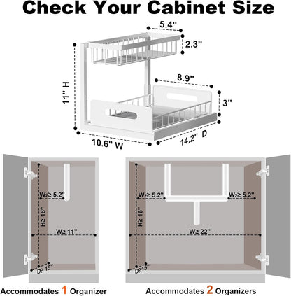 Under Sink Organizer, L-Shaped 2 Tier Pull Out Cabinet Organizer | Slide Out Sink Shelf Cabinet Storage Shelves, Under Sink Storage for Kitchen Bathroom Cabinet, White, 1 Pack