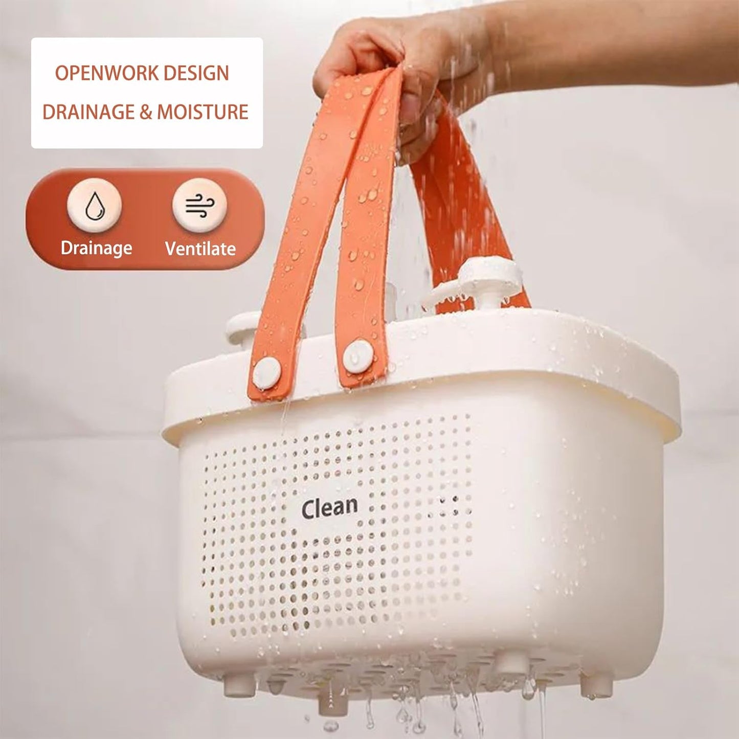JiatuA Plastic Storage Basket with Handle Portable Shower Caddy Tote Organizer Basket Bin for Bathroom Kitchen Dorm Room Bedroom, Green | Sturdy Drainage Large Capacity Organizer Basket with Silicone Handles for Bathroom Kitchen Bedroom College Dorm