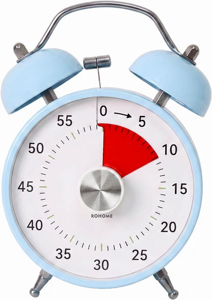 Visual Timer, 60 Minutes Analog Countdown Timer with Loud Double Bell Alarm, No Ticking Metal Time Management Table Clock for Kids Teacher School Classroom Cooking Kitchen Office ADHD (Blue)