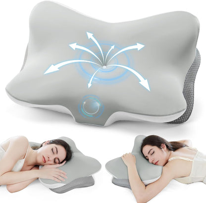 Memory Foam Cervical Neck Pillow, Ergonomic Contour Bed Pillow | Odorless Orthopedic Pillow for Neck & Shoulder Pain Relief & Support with Dual Heights, for Side/Back/Stomach Sleepers, Grey