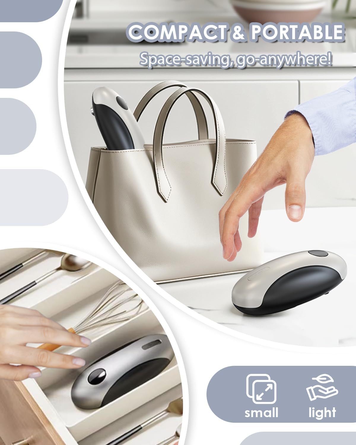 Battery Electric Can Opener, One-Touch,Hands-Free,Smooth Edge,Black,Compact