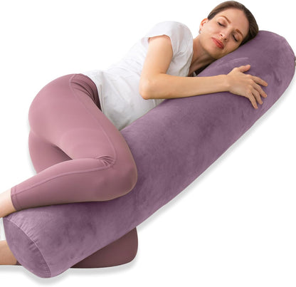 1 MIDDLE ONE Body Pillow for Adults, Bolster Pillow with Removable Velvet Cover, Long Round Cervical Roll Pillow, 35 x 7.87 Inches, Blue