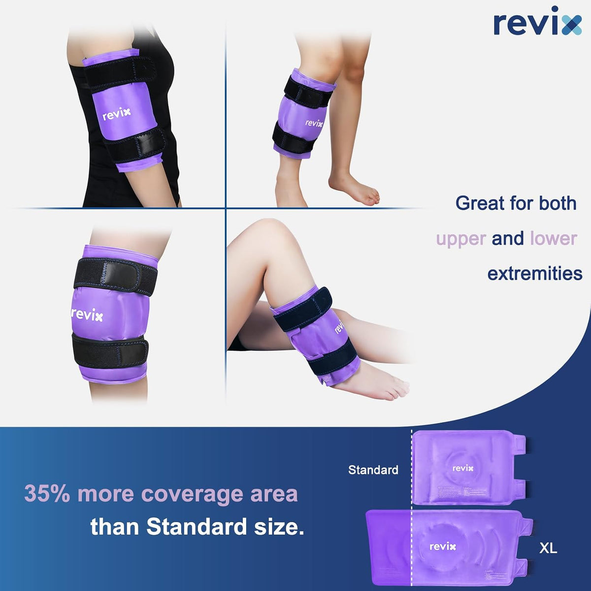 REVIX XL Knee Ice Wrap Around Entire Knee, Gel Ice Pack for Muscle Ache, Cold Pack to Reduce Discomfort and Promote Flexibility, Soft Plush Linings, Purple