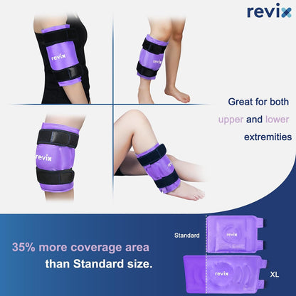 REVIX XL Knee Ice Wrap Around Entire Knee, Gel Ice Pack for Muscle Ache, Cold Pack to Reduce Discomfort and Promote Flexibility, Soft Plush Linings, Purple