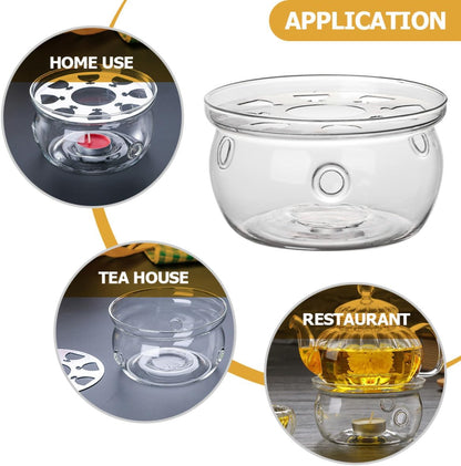 Garneck Glass Teapot Warmer Heating Base with Borosilicate Glass Insulated Tea Rack Accessory for Home and Restaurant Tea Service