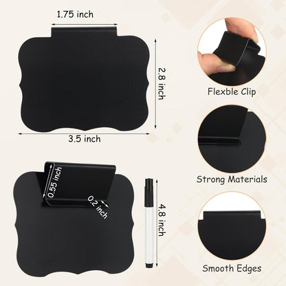 50 Pcs Black Basket Labels Clip on for Storage Bins, Removable PVC Bin Clip Labels with 4 Chalk Markers for Basket Pantry Cubes Organization Container