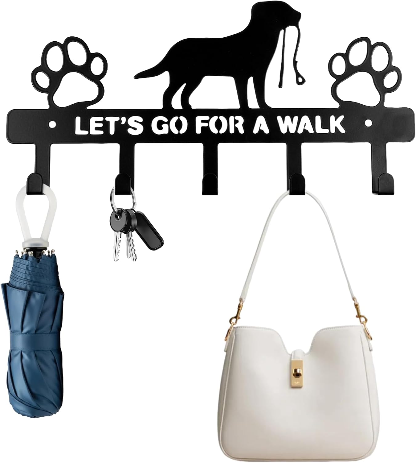 5-Hooks Dog Leash Holder for Wall,Key Holders Key Holder Leash Hooks | Metal, Wall Mounted, with Screws, Dog Accessory Holders, Pet Leashes Organizer, for Collars, Entryway, Hallway, Kitchen Decor